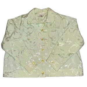 Coldwater Creek PXL Floral Lined Jacket Mint Green Jean Style Lightweight EUC